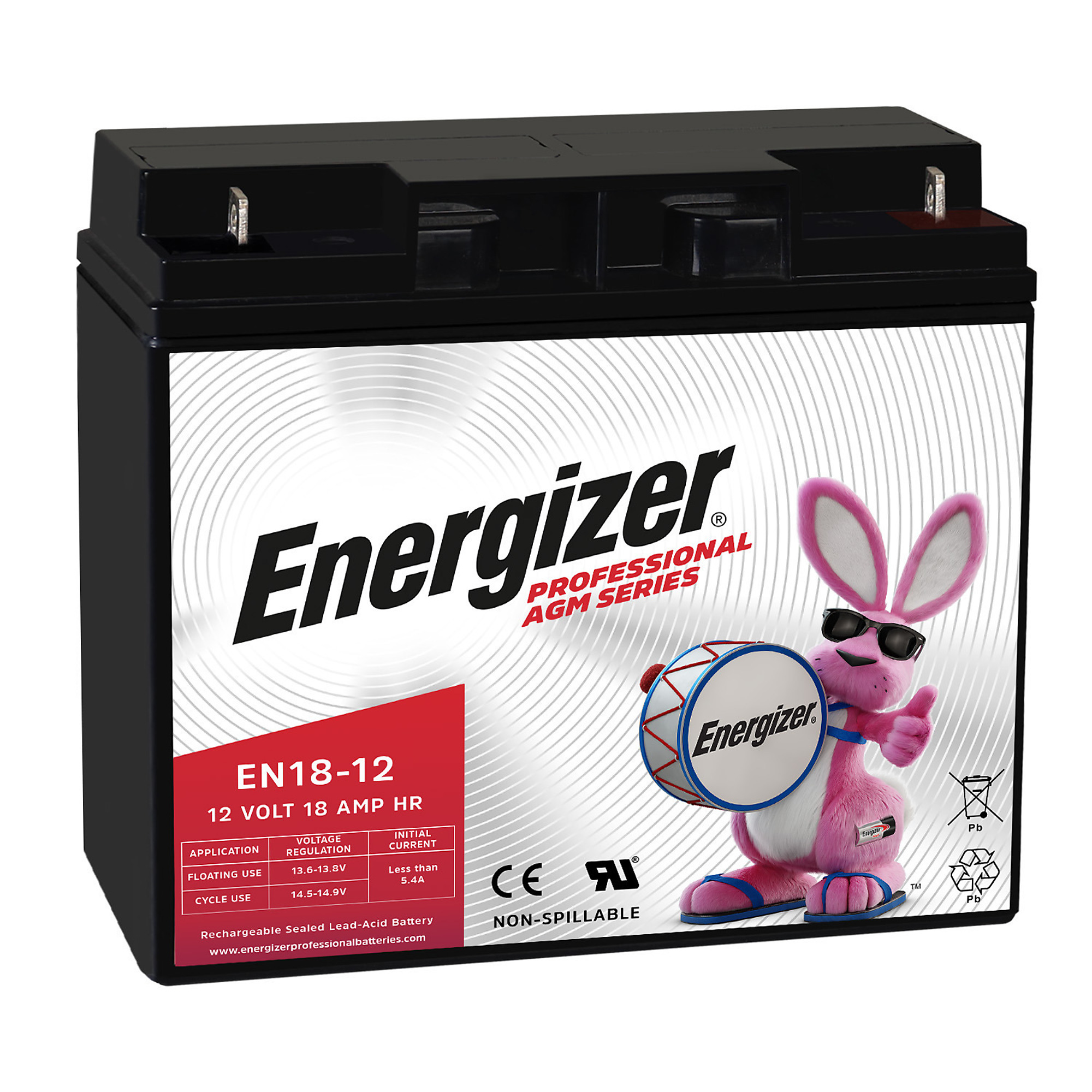 Energizer Sealed Lead Acid AGM Rechargeable Battery — 12V, 18Ah, Maintenance-Free, 4-Pack, Model# EN4148453